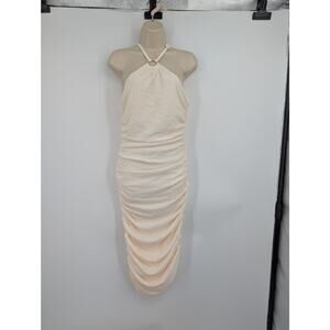 NWT Revolve Likely Ivory Ruched Halter Bodycon Midi Dress Size 8 Event Elegant